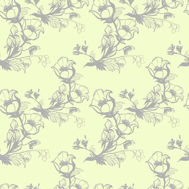 Flowering branch of jasmine seamless pattern. Black white graphics. - Photo, Image
