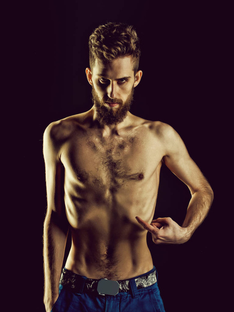 bearded man or hipster with slim body, with anorexia - Zdjęcie, obraz