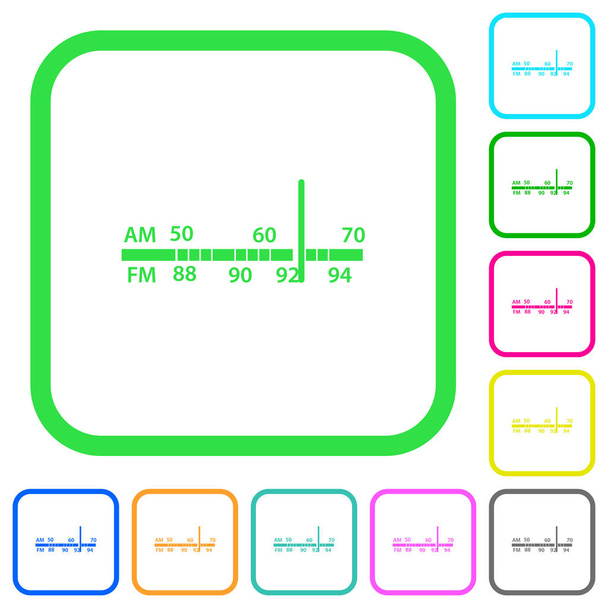 Radio sintonizador vívidos iconos planos de color en bordes curvos sobre fondo blanco
 - Vector, Imagen