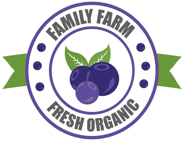  Vector round label blueberry. Fruit and berries from the farm. Organic food. Logo blueberry in the form of a circle for a restaurant or shop. Logo that can be used for company branding - Vector, Image