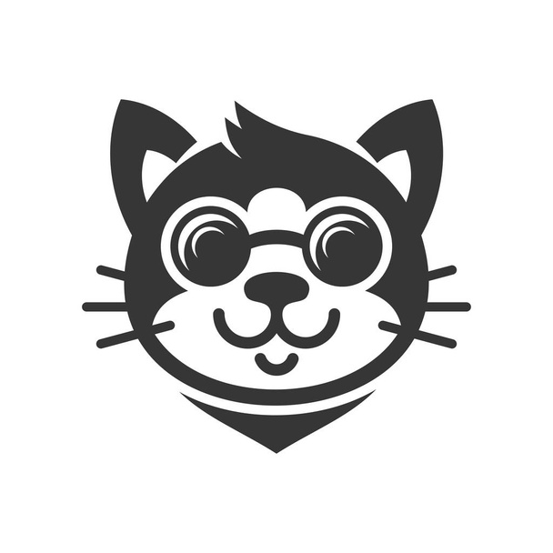 Cat in Glasses Cartoon Face Icon. Vector - Vector, imagen