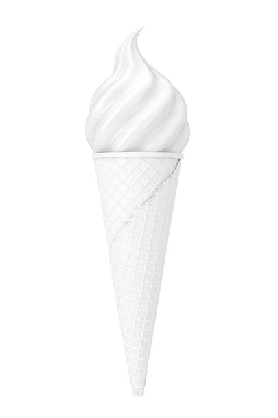 Soft Serve Ice Cream in  Waffle Crispy Ice Cream Cone in Clay Grey Style  on a white background. 3d Rendering - Foto, imagen