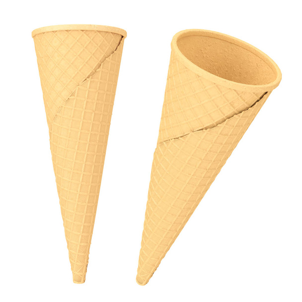Tyhjä vohveli rapea jäätelötötterö valkoisella pohjalla. 3d renderöinti
 - Valokuva, kuva