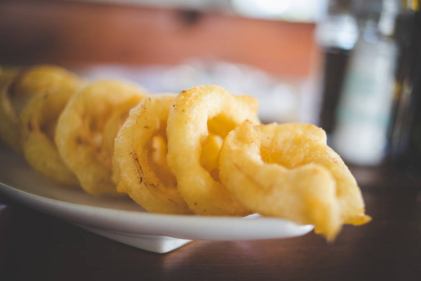 Close up image of delicious onion rings in a gourmet restaurant - Zdjęcie, obraz
