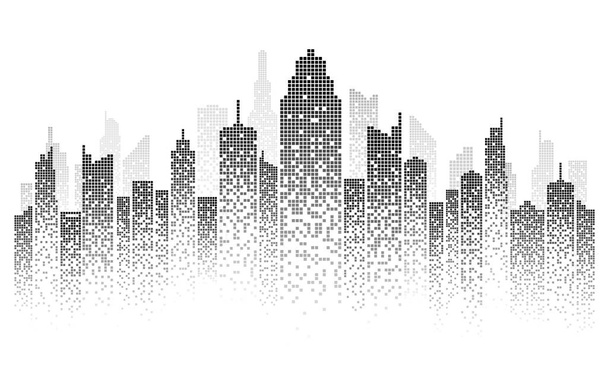 Şehir silüeti vektör illüstrasyonu şehir manzarası beyaz arka grond üzerinde siyah pencerelerin konumu tarafından oluşturuldu - Vektör, Görsel