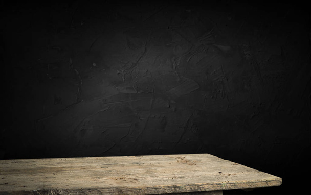 wooden board table in front of field of wheat on sunset light. Ready for product display montage. - Fotografie, Obrázek