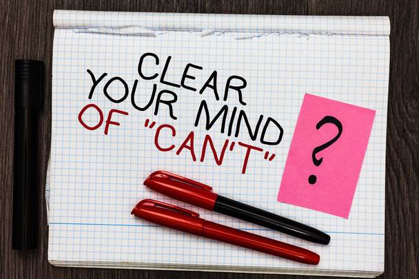 Word metin t temiz Your Mind olabilir yazı değil. İş kavramı için olumlu düşünme motivasyon renk kalemle yazılı not defteri üzerinde soru işareti siyah marker odunsu güvertede var - Fotoğraf, Görsel