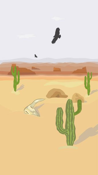 Desert kohtaus kaktukset ja kotkat. Vektoriesimerkki
. - Vektori, kuva