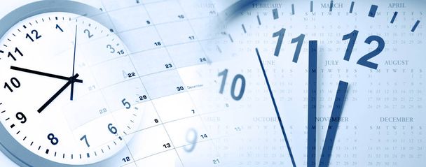 Clocks and calendars composite. Blue tone - Photo, Image