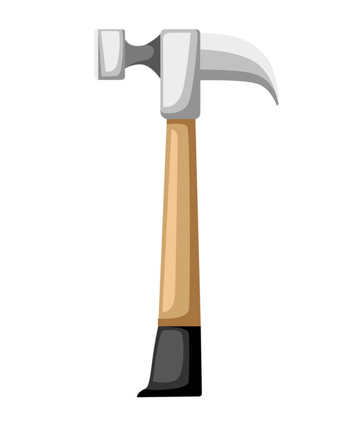 Carpenter hammer in flat style. Typical hand instrument. Wooden handle. Building tool. Flat vector illustration isolated on white background. - Vector, afbeelding