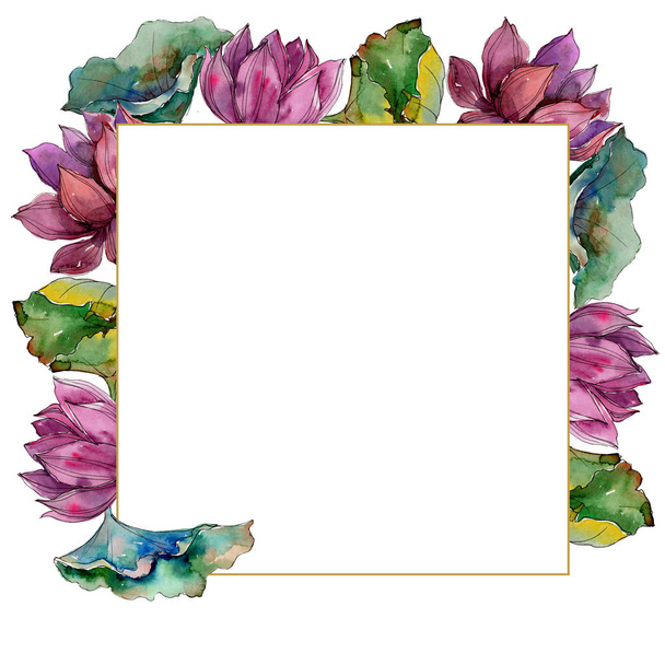 Pink lotus flower. Floral botanical flower. Frame border ornament square. Aquarelle wildflower for background, texture, wrapper pattern, frame or border. - Fotó, kép