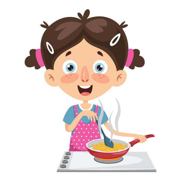 Vector Illustration Of Kid Cooking Meal - ベクター画像