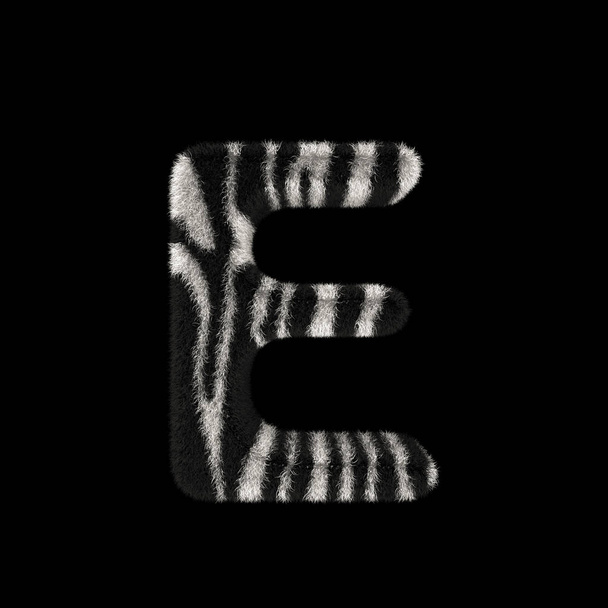 Illustration 3D-Darstellung kreative Illustration Zebra drucken pelzige Buchstabe e - Foto, Bild