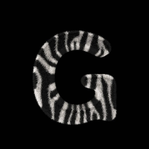 Illustrazione 3D Rendering Illustrazione creativa Zebra Stampa lettera pelosa G
 - Foto, immagini