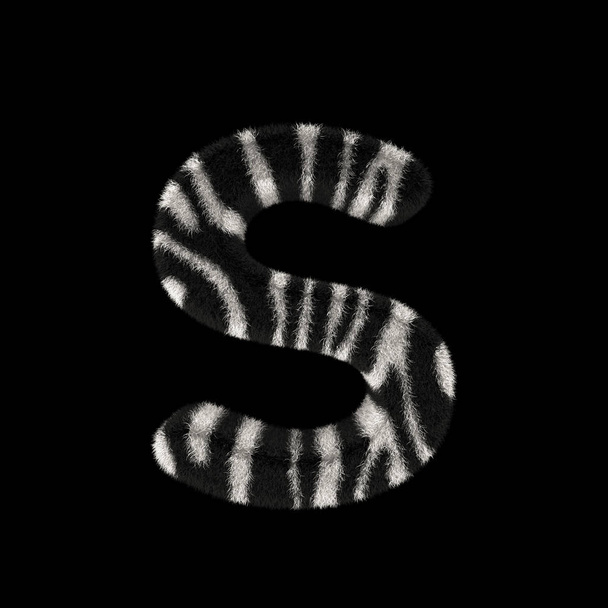 Απεικόνιση 3d Rendering δημιουργική εικονογράφηση Zebra Εκτύπωση γούνινο γράμμα S - Φωτογραφία, εικόνα