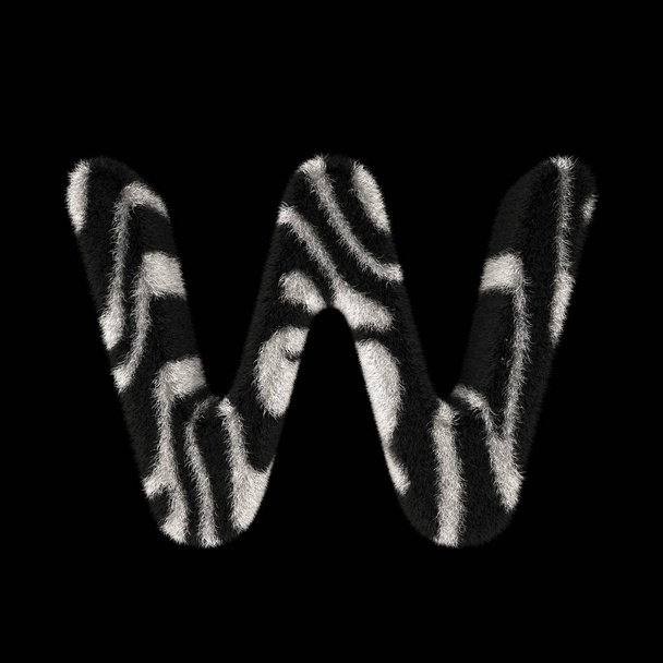 Ábrán látható 3d Rendering kreatív illusztrációs Zebra nyomtatása szőrös betű W - Fotó, kép