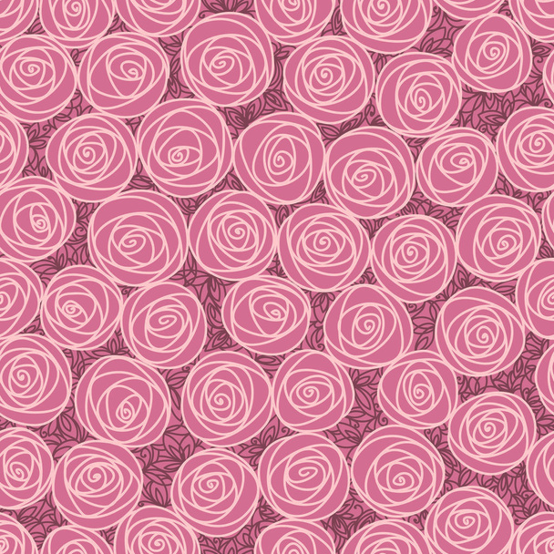 Floral seamless pattern. Outline stylized roses. Abstract background with pink flowers. - Vektor, Bild
