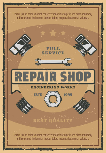 Reparación de coches y garaje servicio cartel retro
 - Vector, Imagen