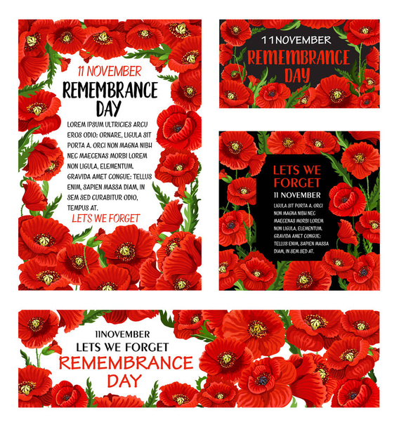 Día del Recuerdo diseño de póster de flores de amapola roja
 - Vector, imagen