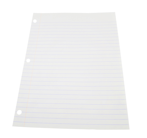 Uma página arrancada do caderno isolado em fundo branco
 - Foto, Imagem