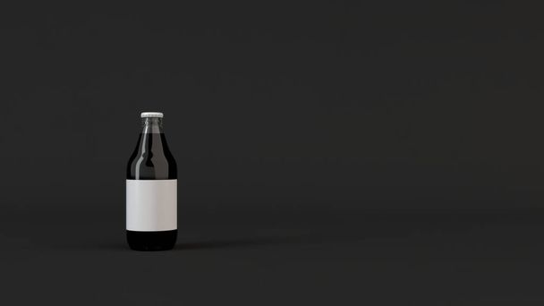 Mock up of transparent beer bottle 0.33l with blank white label on black background. Design or branding template. 3D rendering illustration - Φωτογραφία, εικόνα