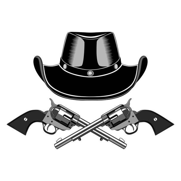 Vector image of revolvers with cowboy hat. - Wektor, obraz