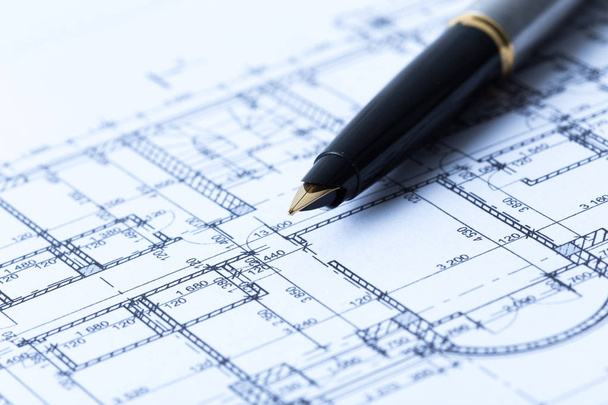 Pen and architectural blueprints - Фото, изображение