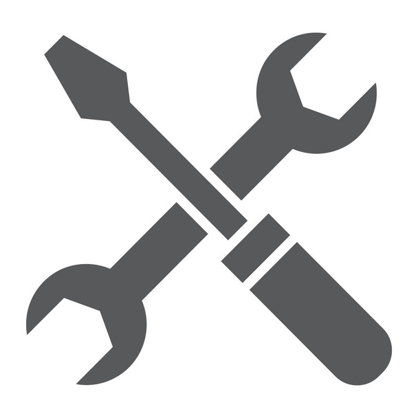 Screwdriver and wrench glyph icon, settings and repair, service sign, vector graphics, a solid pattern on a white background, eps 10. - Vector, Image
