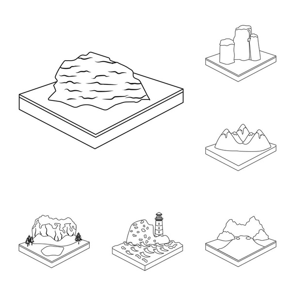 Mountains, massive outline icons in set collection for design. The surface of the earth vector isometric symbol stock web illustration. - Vektori, kuva