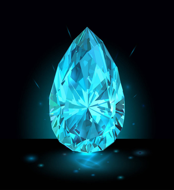 Beautiful light blue gemstone sapphire on a dark blue background. Vector illustration. - Vector, Image