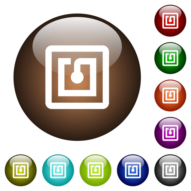 Etiqueta engomada NFC iconos blancos en botones de vidrio de color redondo
 - Vector, imagen