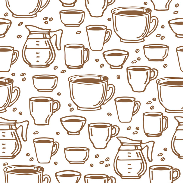 Coffee cups on white background. Seamless pattern for textile prints, gift wrap or wallpaper. - Διάνυσμα, εικόνα