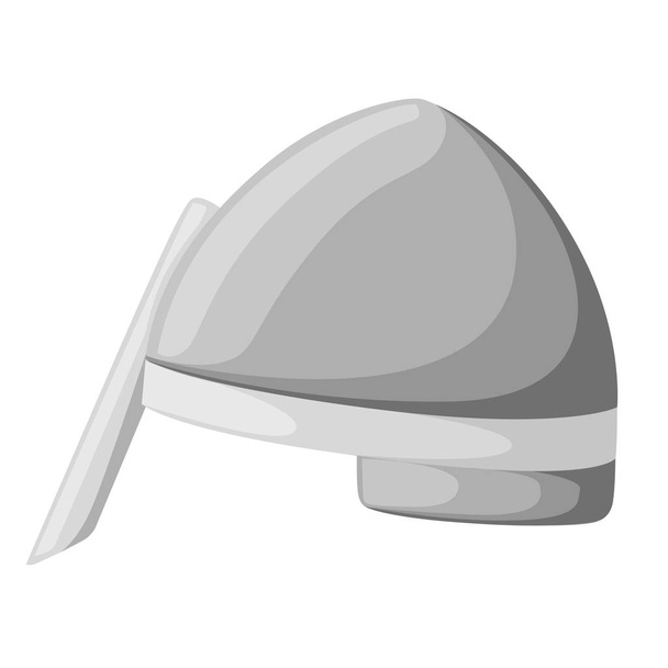 Norman cultuur. Middeleeuwse metalen ridder helm. Zilver gekleurde armor. Warrior ridder logo, embleem, symbool, mascotte van de sport. Platte vectorillustratie geïsoleerd op witte achtergrond. - Vector, afbeelding