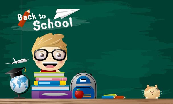 Back to school concept of student with book in the classroom vector illustration - Vector, Image