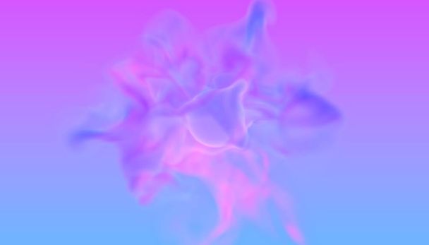 Turbulenter Wirbel aus zwei Neonfarben raucht Cyan und Violett im Retro-Disco-Stil. 3D-Illustration Design der futuristischen bunten Explosion. Illustration abstrakter glühender Tinte auf buntem Hintergrund. - Foto, Bild