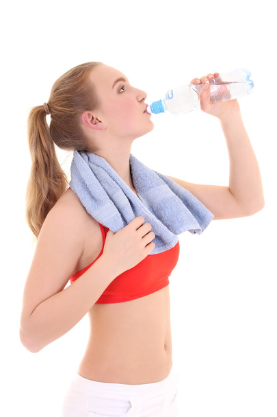 beautiful sporty woman drinking water - 写真・画像