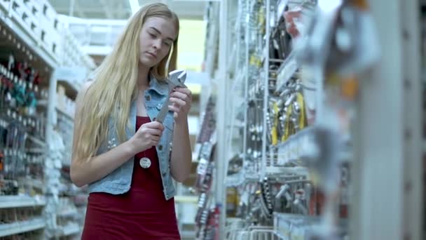 Woman buying tools in store. - Materiał filmowy, wideo