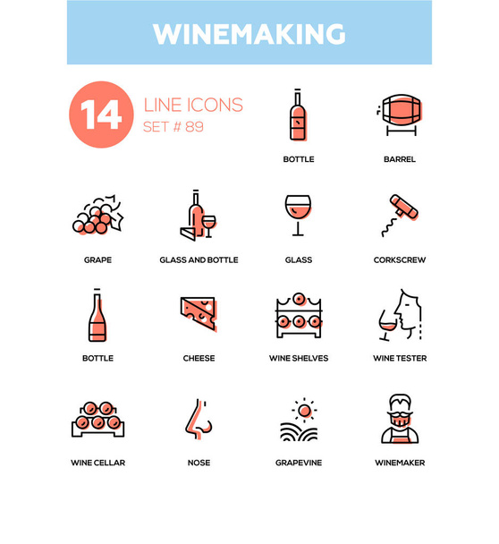 Winemaking - modern line design icons set - Vettoriali, immagini