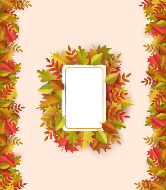 Vector autumn leaves square frame - Vector, Image