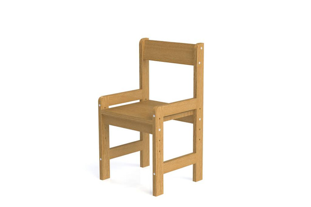 Little child wooden chair on a white background. 3D-model rendering chair. - Zdjęcie, obraz