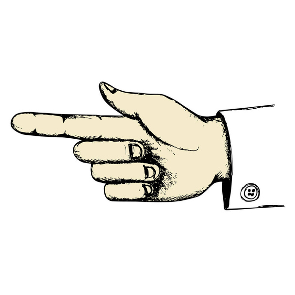 Hand with pointing finger in retro sketch style - Vector, Image
