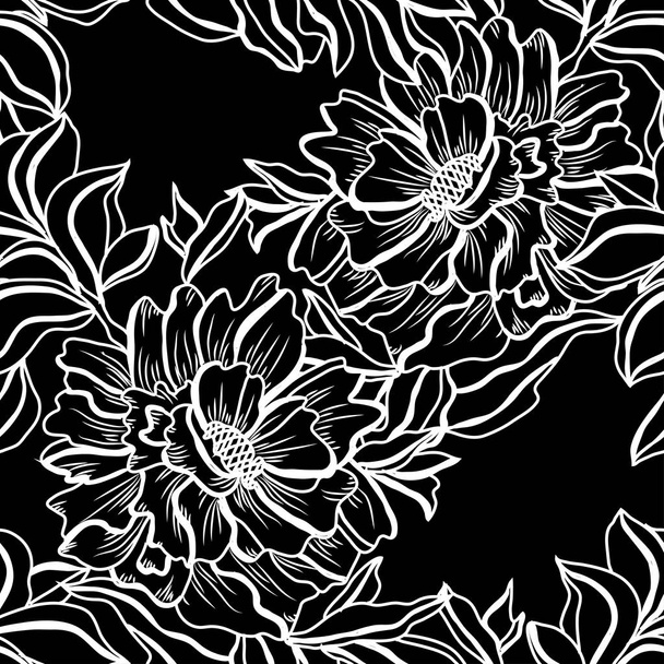 Elegant seamless pattern with peony flowers, design elements. Floral  pattern for invitations, cards, print, gift wrap, manufacturing, textile, fabric, wallpapers - Vector, Imagen