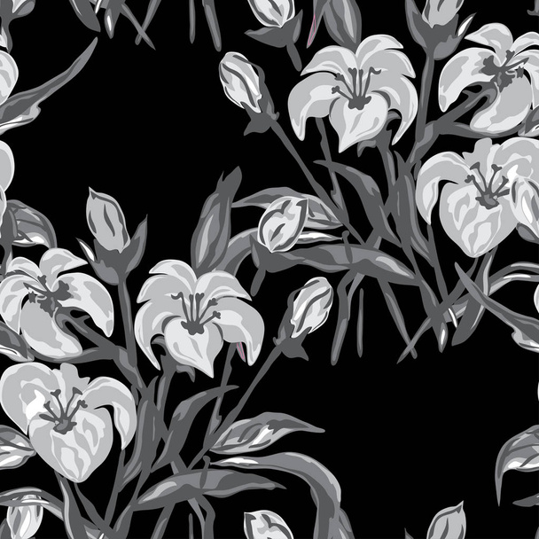 Elegante naadloze patroon met lelie bloemen, design elementen. Bloemen patroon voor uitnodigingen, kaarten, afdrukken, cadeau wrap, productie, textiel, stof, wallpapers - Vector, afbeelding
