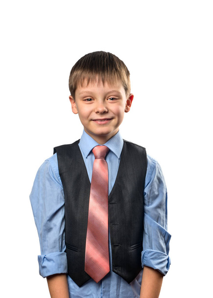 Portrait of a cute schoolboy on a white background - Photo, Image