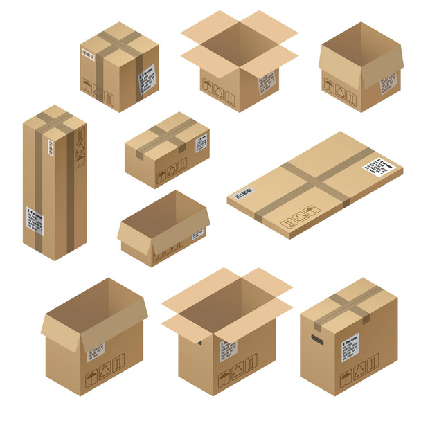 Vector 3d isometric set of cardboard packaging - Vector, Image