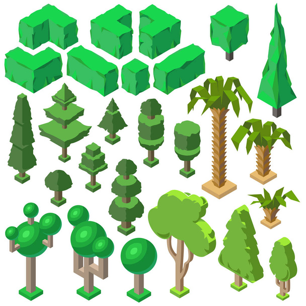 Vector 3d isometric plants, trees, bushes, palms - Vektor, Bild