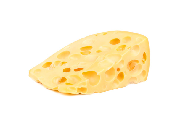 Шматочок смачного сиру з отворами ізольовані на білому тлі
 - Фото, зображення