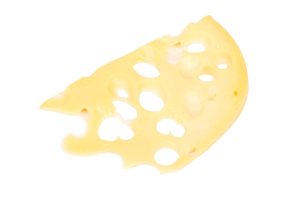 İnce dilim peynir beyaz zemin üzerine delikli - Fotoğraf, Görsel