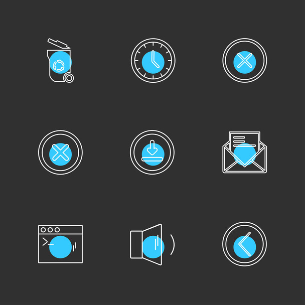 Different minimalistic flat vector app icons on black background - Vector, Image