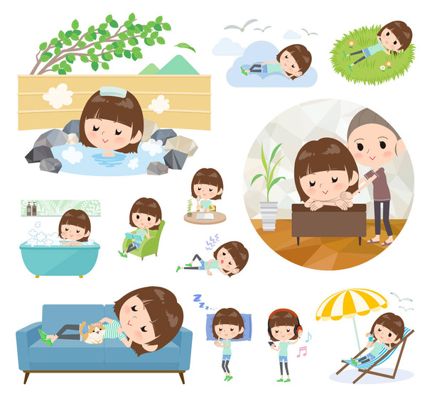 A set of women about relaxing.There are actions such as vacation and stress relief.It 's vector art so it' s easy to edit
. - Вектор,изображение
